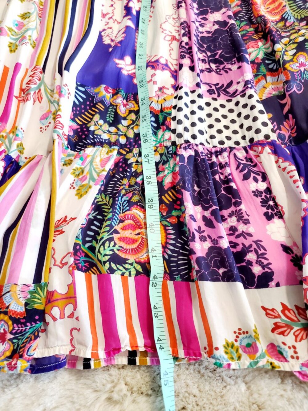 Anthropologie Patchwork Midi Dress Size 8 Boho Floral Stripe V Neck Tiered Color - Picture 10 of 14